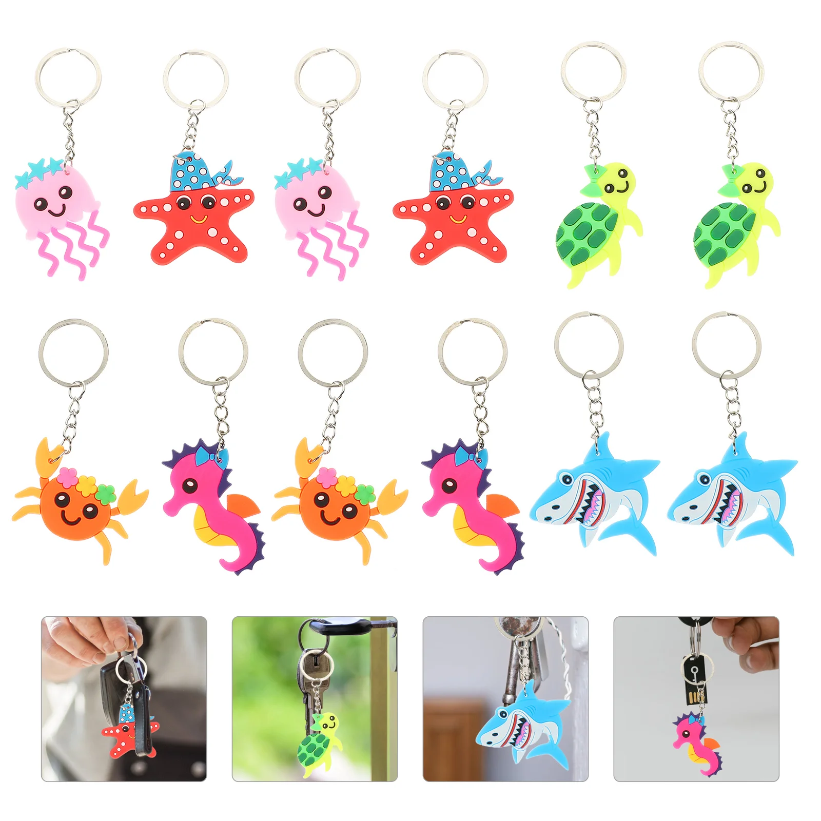 

12 Pcs Car Key Chain Ocean Themed Keychains Wallet Keyring Party Favors Gifts Beach Filler Shark