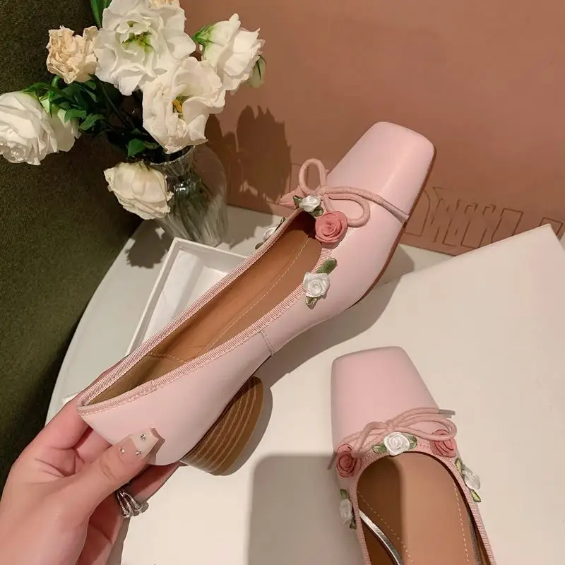 

2023 New Arrival Natural Genuine Leather Women Heels Shoes Beautiful Flower Design Fashion Sweet Club Party High Heel Shoes