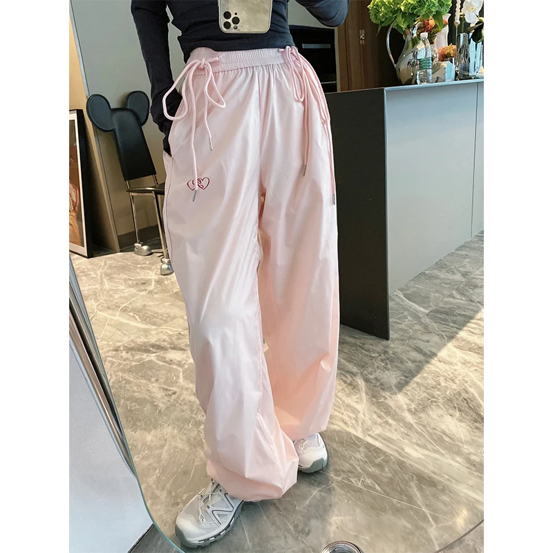 Overalls Wide Leg High Waist Style American Retro High Waist Casual Pink Women's Spring and Summer Thin Fashion Casual Versatile