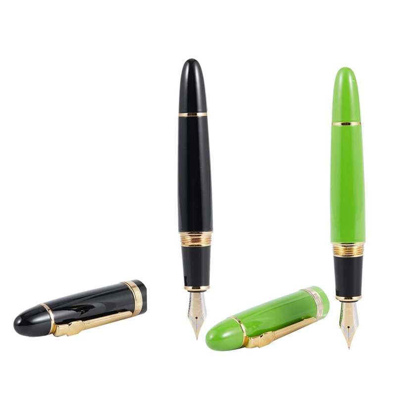 

2X JINHAO 159 18KGP 0.7Mm Medium Broad Nib Fountain PEN Free Office Fountain Pen With A Box, Black & Green