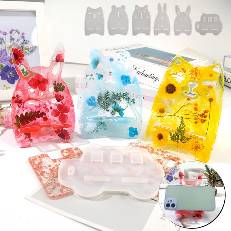 

DIY Crystal Resin Phone Holder Mold Reusable Creative DIY Silicone Mould Epoxy Jewelry Crafts Mold Gifts Home Decoration