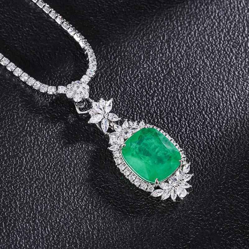 

Retro Square Main Stone 15*17mm Emerald Pendant Necklace 925 Sterling Silver Women's Jewelry Flower Korean Fashion Virgin Girls