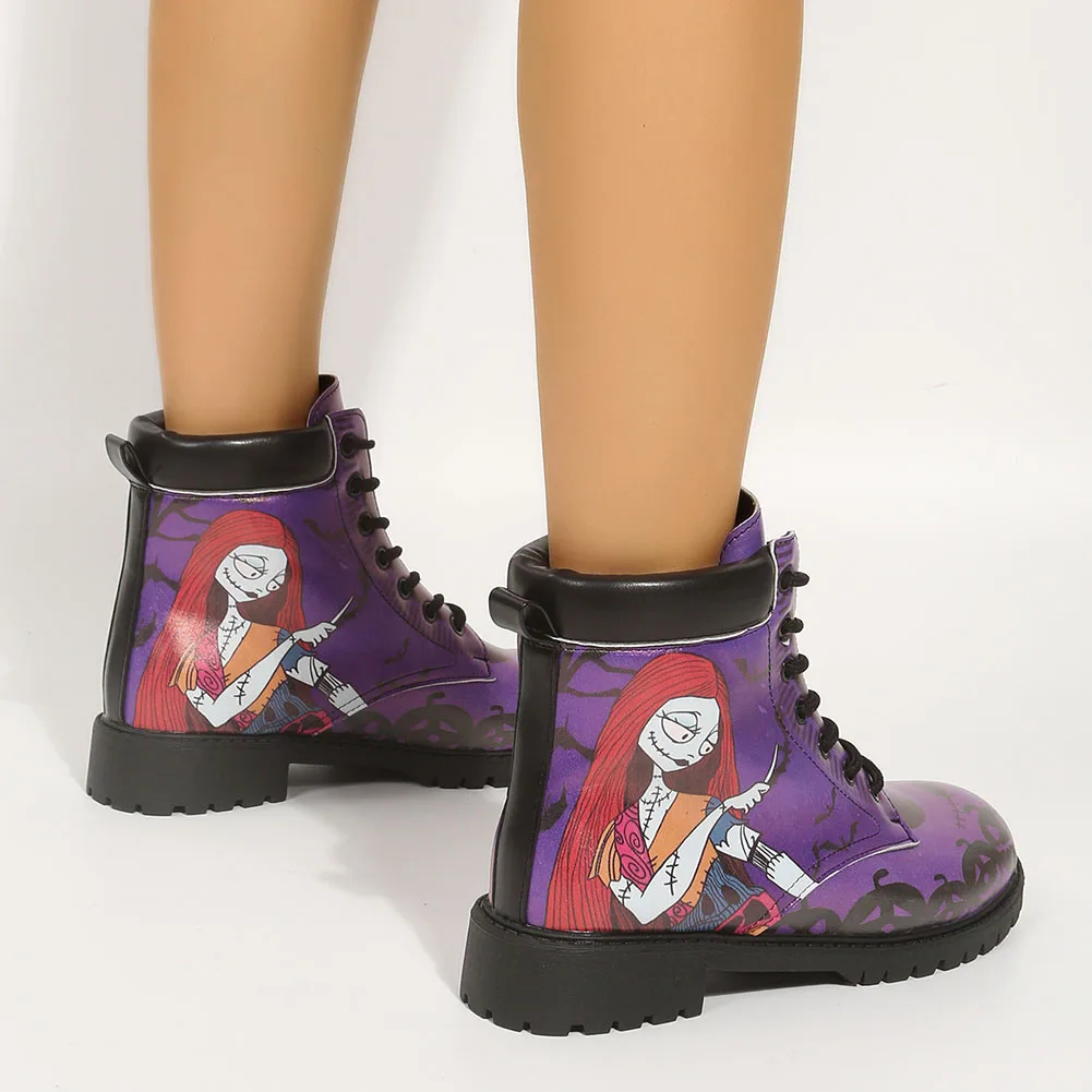 Plus Size 35-46 Brand New Ladies Chunky Heels Ankle Boots Fashion Lace-up Print women's Boots Casual Party Platform Woman Shoes