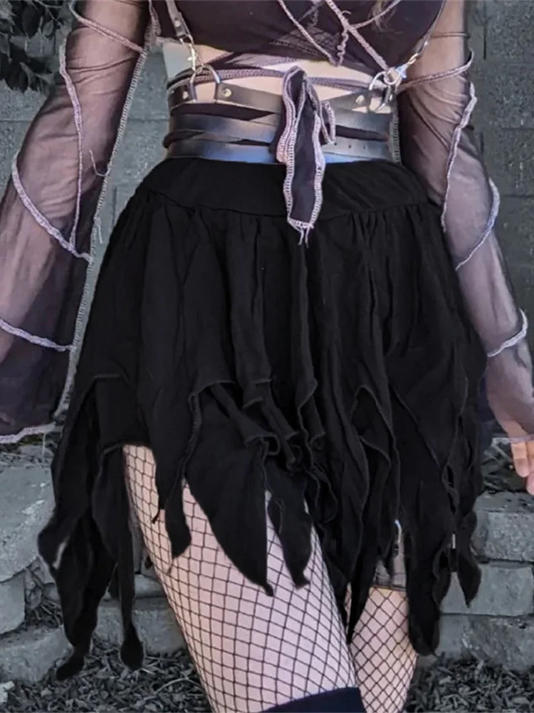 

2023 New Dark Gothic Lolita Skirt Women Hotsweet Y2k Harajuku Grunge High Waist Irregular Hem Skirt Emo Alternative Punk Outfits