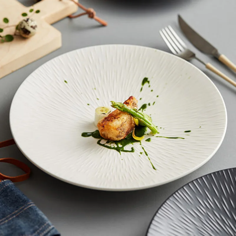 

FANCITY Steak plate ceramic western plate light luxury plate Nordic style white high-end French meal plate ins tableware