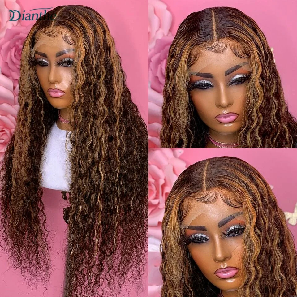 5X5 Transparent Highlight Wig Human Hair Water Wave Lace Front Wig For Women Human Hair Pre Plucked 5x5 Lace Closure Wig Dianthe