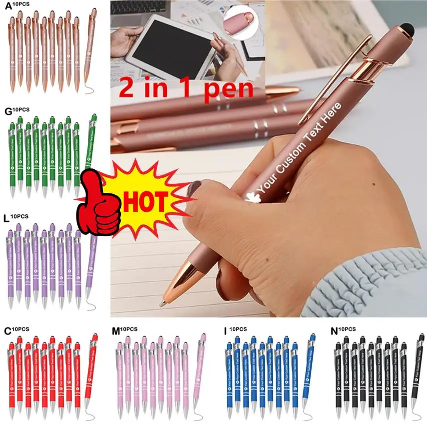 

10pc Personalized Pen Custom Logo Engrave Name Ballpoint Pen with Stylus Tip Black Ink Metal Pen Graduation Office Birthday Gift