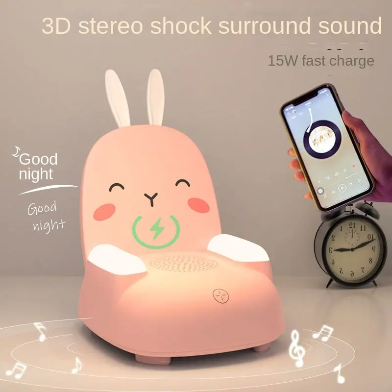 

LED Bedside Atmosphere Lamps Bluetooth Speaker Smart Phone Wireless Charging Night Light Bedroom Decoration Christmas Kids Gifts