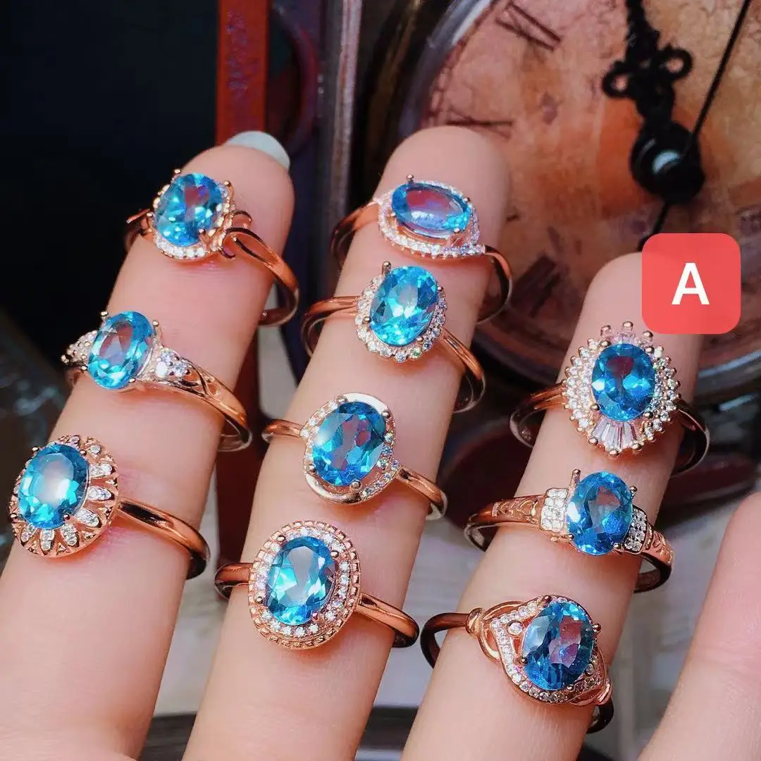 

Новейшее швейцарское кольцо с голубым топазом, изысканное обручальное кольцо овальной формы для женщин