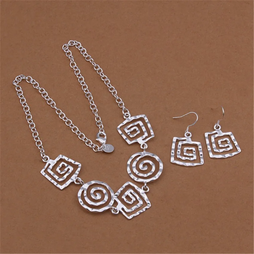 

925 sterling Silver fine Retro thread earrings neckalce Jewelry sets for women Fashion Party wedding accessories Gifts