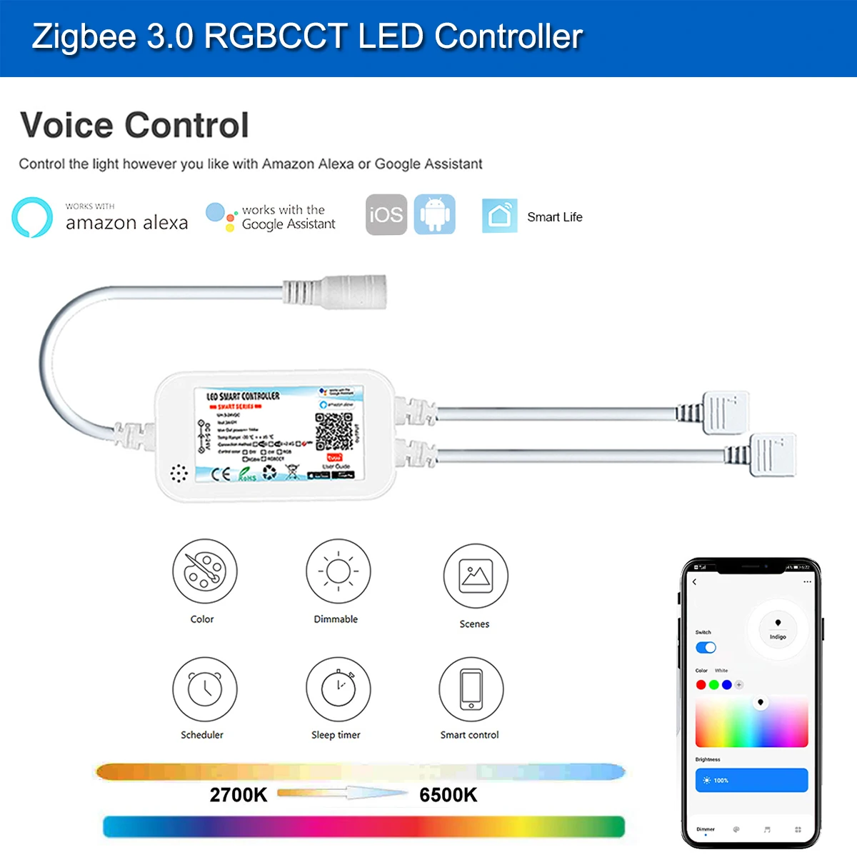 Умный светодиодный контроллер Zigbee 3 0 Tuya Светодиодная лента 5050 3528 CCT/RGB/RGBWW/RGBCCT