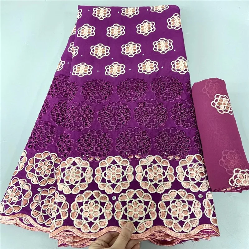 

5+2 Yard Dry Lace Fabric 2023 Latest Heavy Beaded Embroidery African 100% Cotton Swiss Voile Popular Dubai Style 3L021101