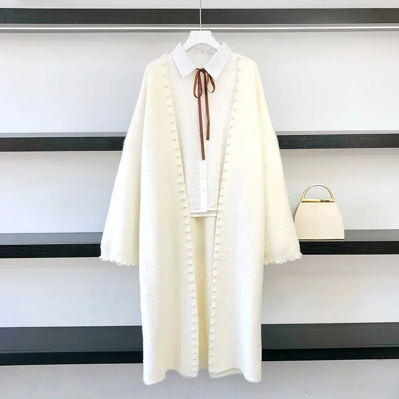 Женский длинный кардиган из искусственной норки свободная вязаная куртка на