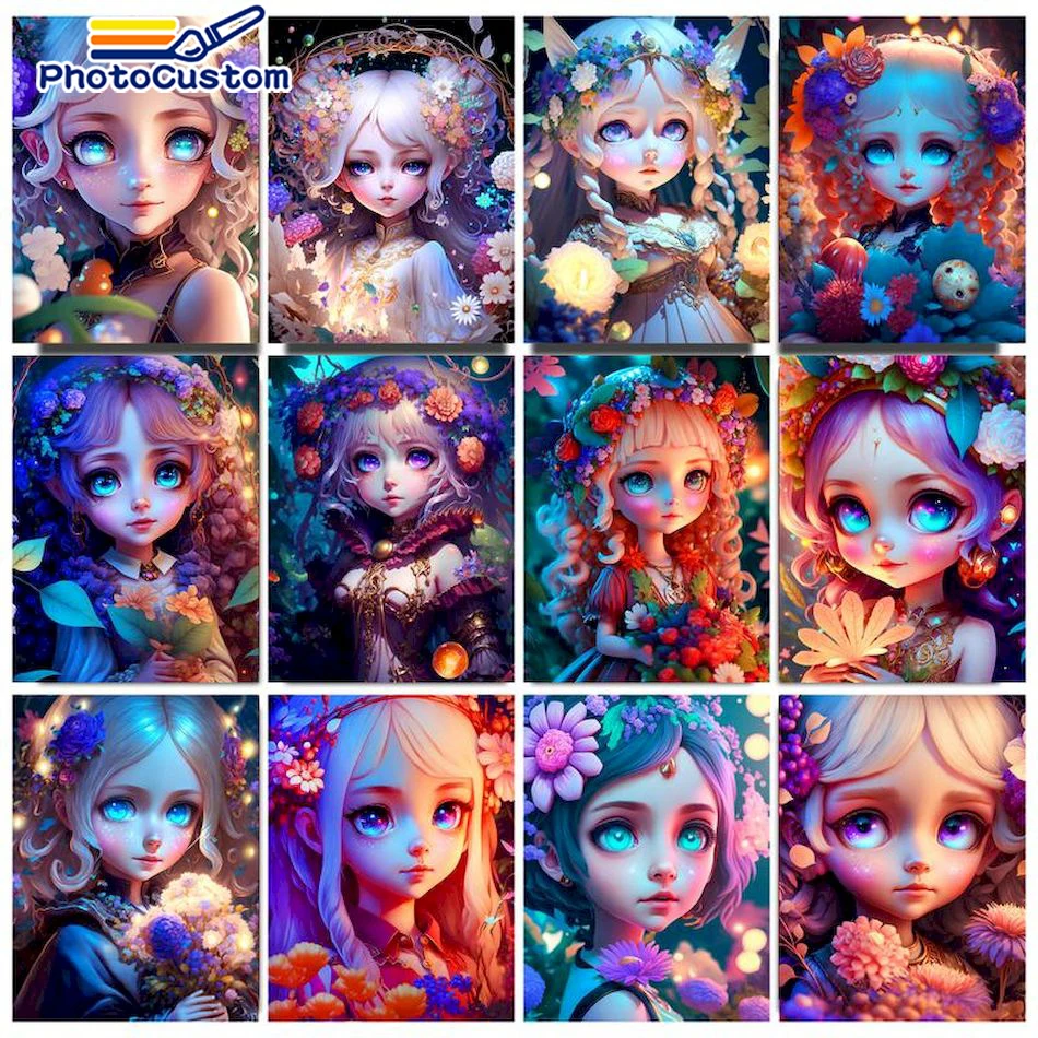 

PhotoCustom Painting By Numbers Unpack Diy HandWorks Acrylic Paint Beauty Girl For Home Decor On Canvas Painting For Wall Art Gi