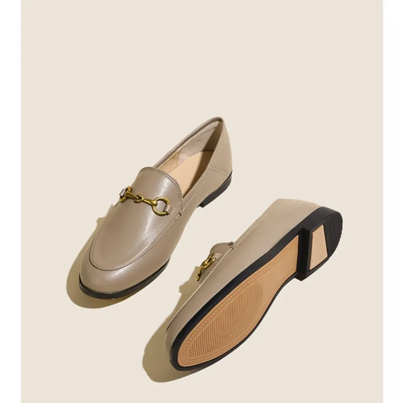 Mr Co Lefu Shoes With Horse Clasp Women Shoes Summer Fashion British Style Soft Leather Flat Bottom Shoes Female Moccasin Loafer