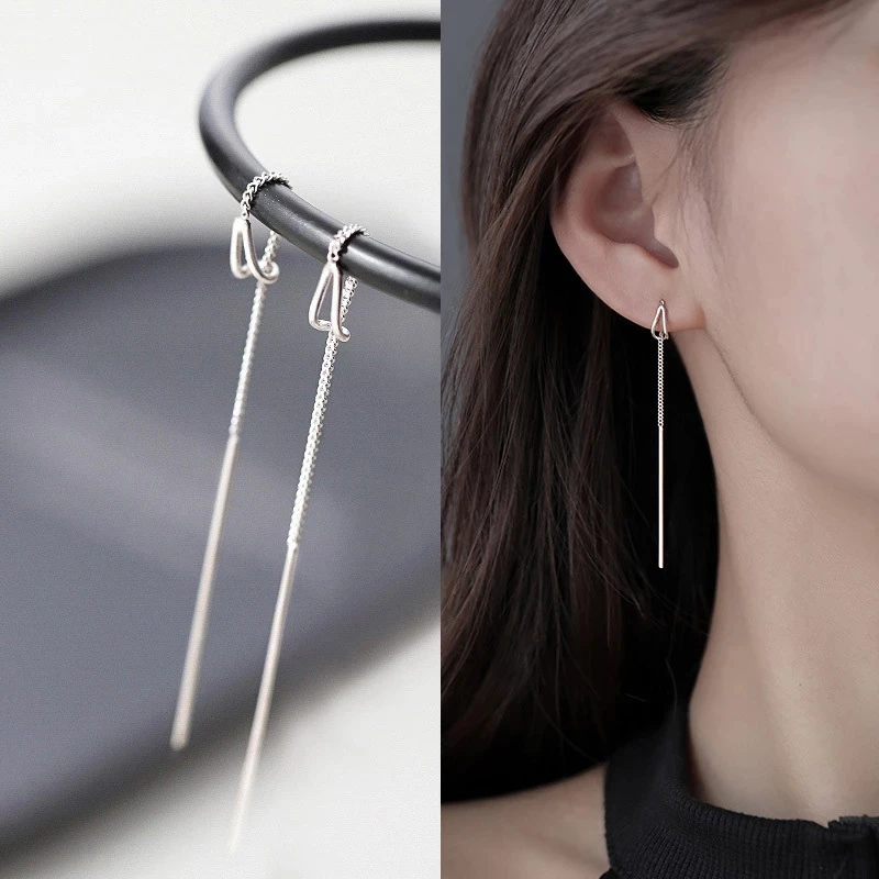 

Simple Style Box Chain Tassel Drop Earrings For Women Long Dangle Earring Piercing Line Accessories Thin Mini Trendy Ear Jewelry