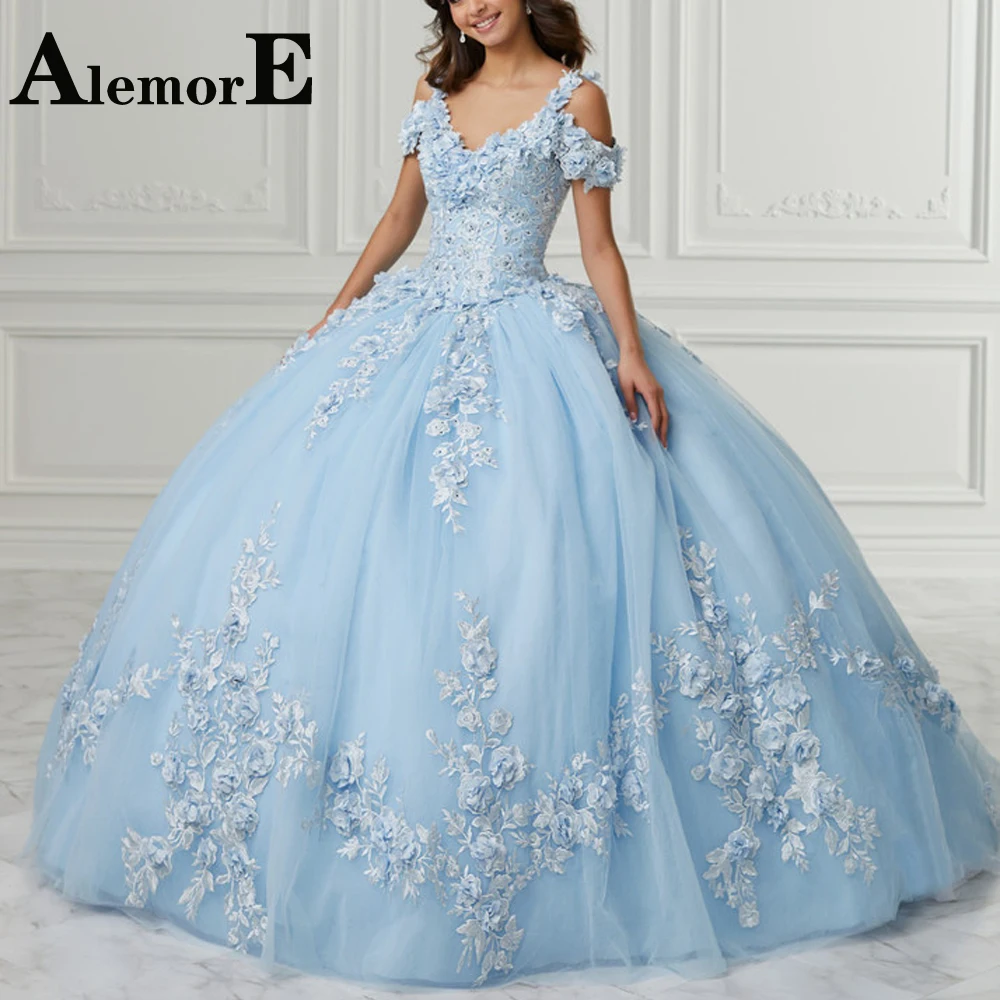 

Alemore Romantic 3D Flowers Ball Gown Quinceanera Dresses Sweetheart Beading Appliques Lace Up Personalised Abendkleider