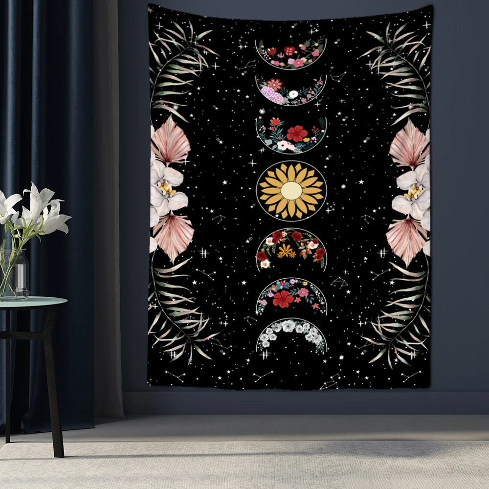 

Moon Phase Flower Tapestry Wall Hanging Psychedelic Witchcraft Bohemian Style Hippie Tapiz Home Decor