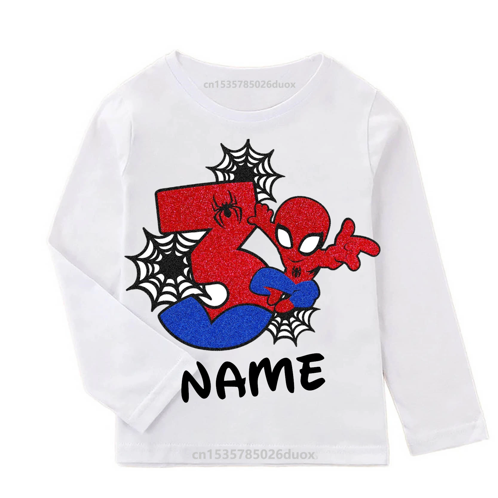 Kid 2 3 4 5 6 7 8 Spider-Man Custom Name Birthday Boy Long Sleeve T-shirt NEW Autumn SpiderMan Party Girl Bottom Shirt