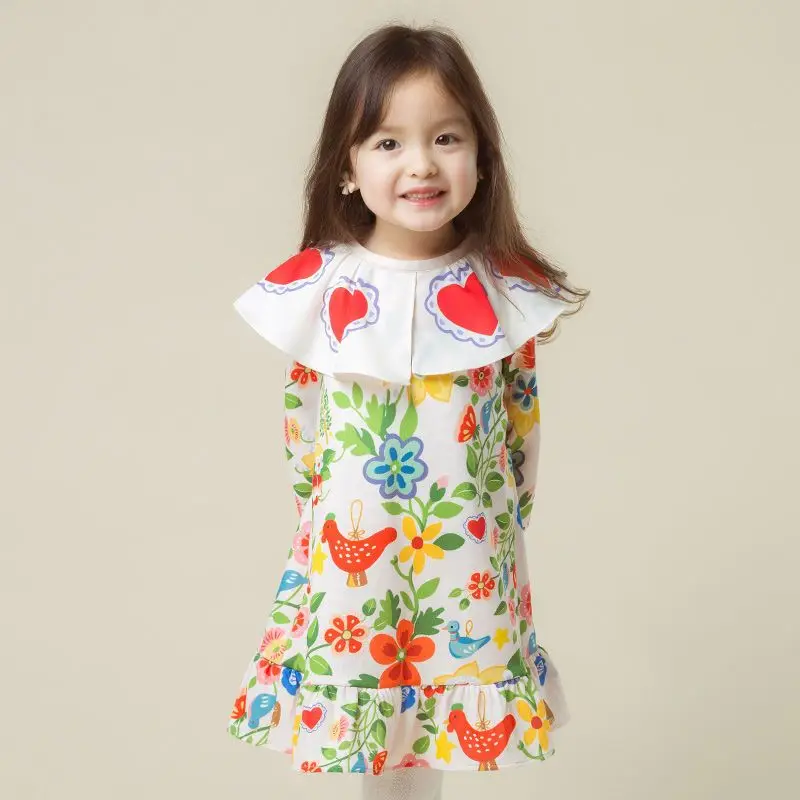 

Новинка лета 2023, модная детская одежда, платье для девочек, удобная повседневная эксклюзивная одежда с цветочным принтом для принцессы