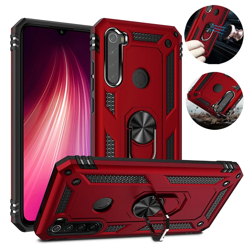 Military Grade Anti-drop Phone Case For Redmi Note 7 8 Pro With Car Mount Holder  Metal Ring Kickstand Case For Redmi 7A 8A 8T