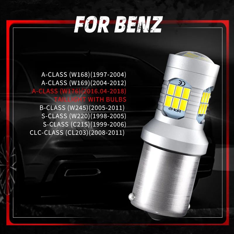 2 × P21W BA15S светодиодные лампы заднего хода 1156 без ошибок для Mercedes-Benz A/B/S/CLC-Class W168 W169