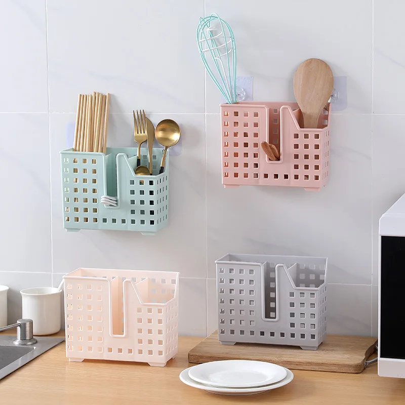 

Household Kitchen Wall Hanging Chopsticks Knife Cage Drain Box Creative Multifunctional Fork Spoon Storage Box