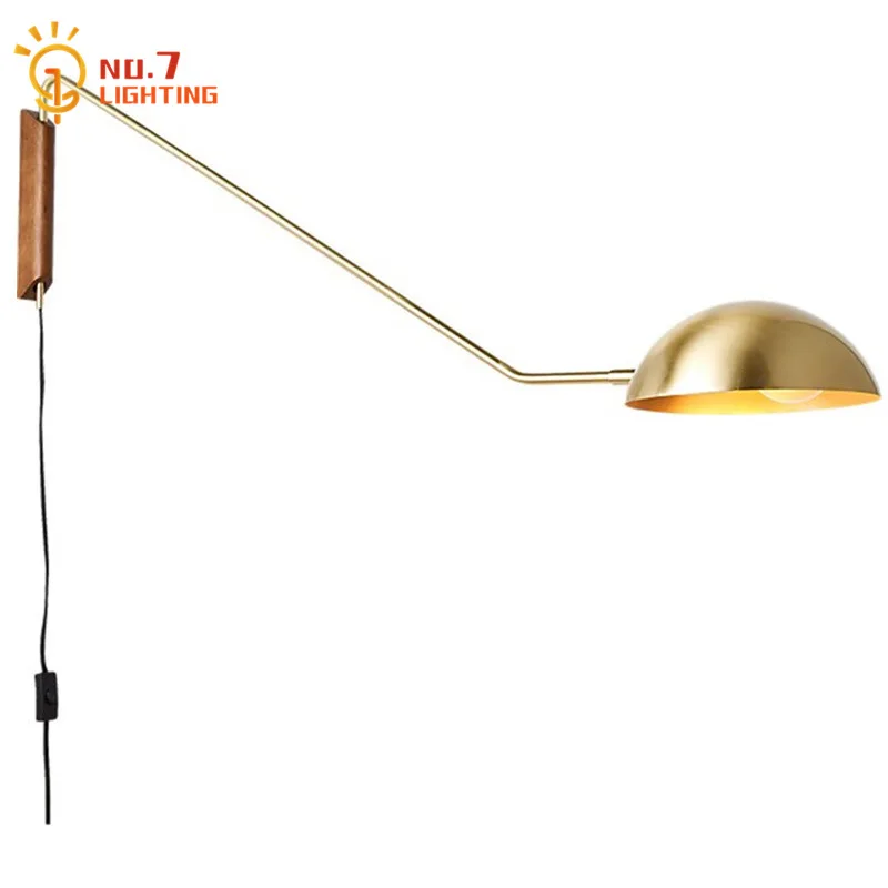 

Italy Design Adjustable Metal Wood Wall Lamp Led E27 Swing Arm Wall Sconces for Living Room Background Corridor Study Bedside