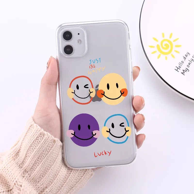 Cartoon Smiley and Daisy silicone phone case for iphone 12 13 pro max mini 7 x xr xsmax 8 plus 11 cute cover shell