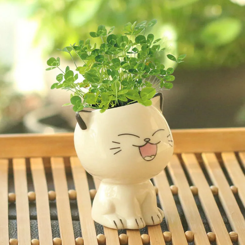 Миниатюрный керамический цветочный горшок в форме кошки мультяшный милый ручной