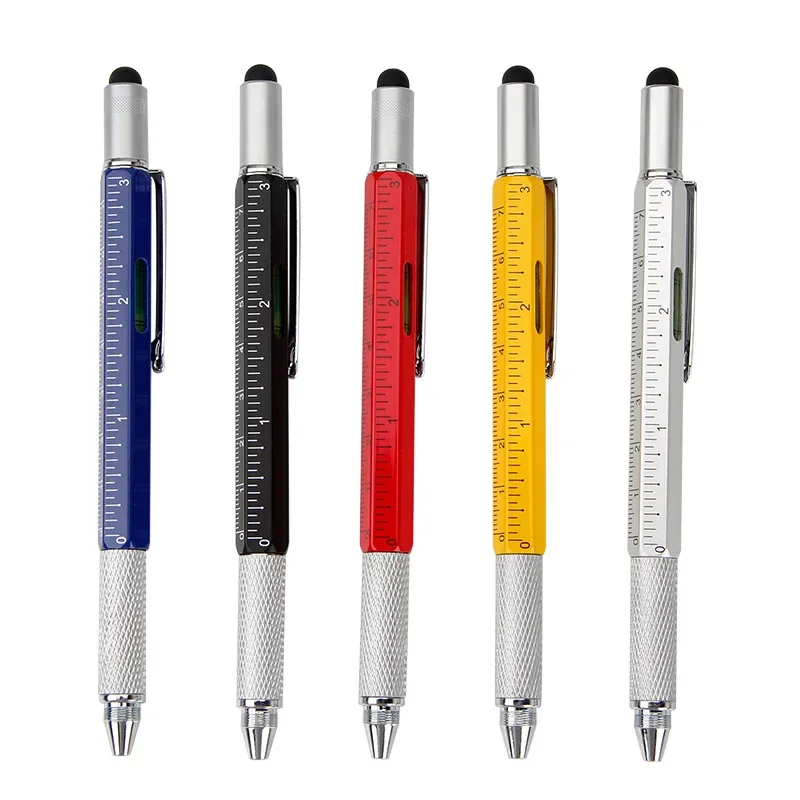 

6 в 1 металлическая многофункциональная шариковая ручка с измерением, технической линейкой, отверткой, сенсорным экраном, спиртовым уровнем, роскошная ручка