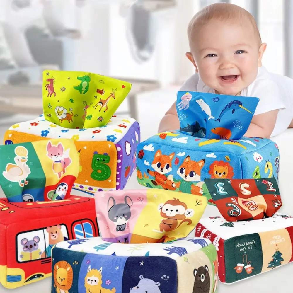 

Soft Soothing Baby Paper Drawer Training Toys Tissue Box Toy Plush Toys Sensory Training