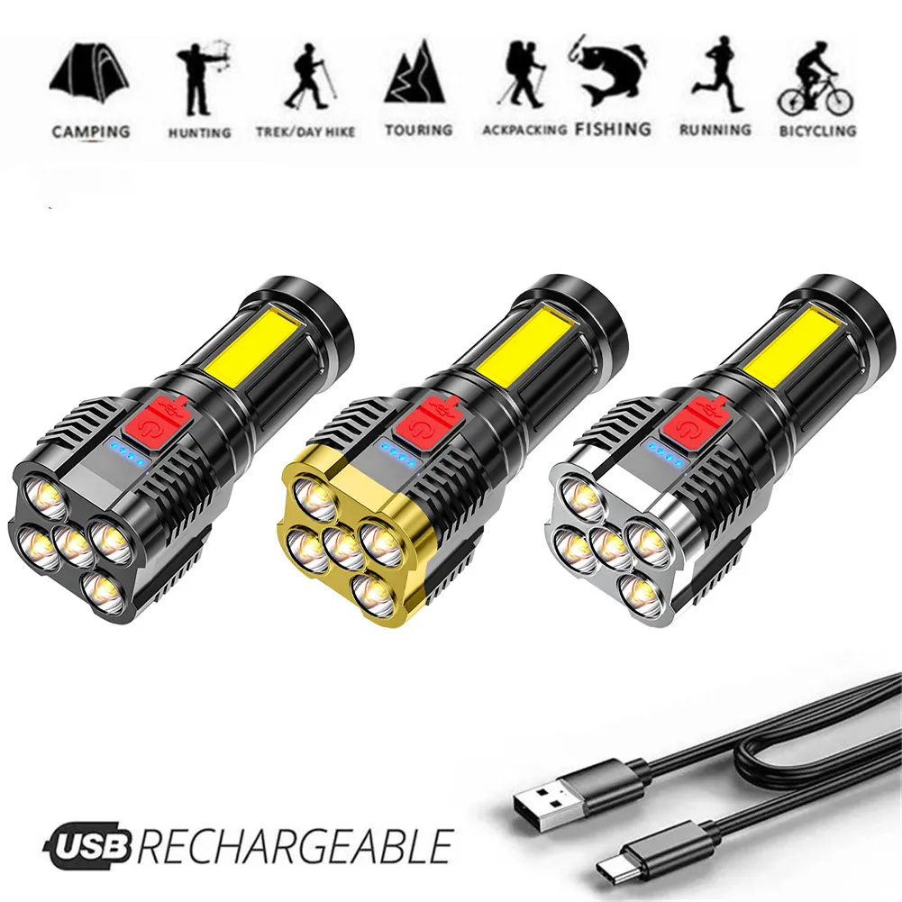 

5LED Tourch 9000LM Super Bright Flashlight Rechargeable COB Flashlight Camping Torch Outdoor Multi-function Waterproof Led