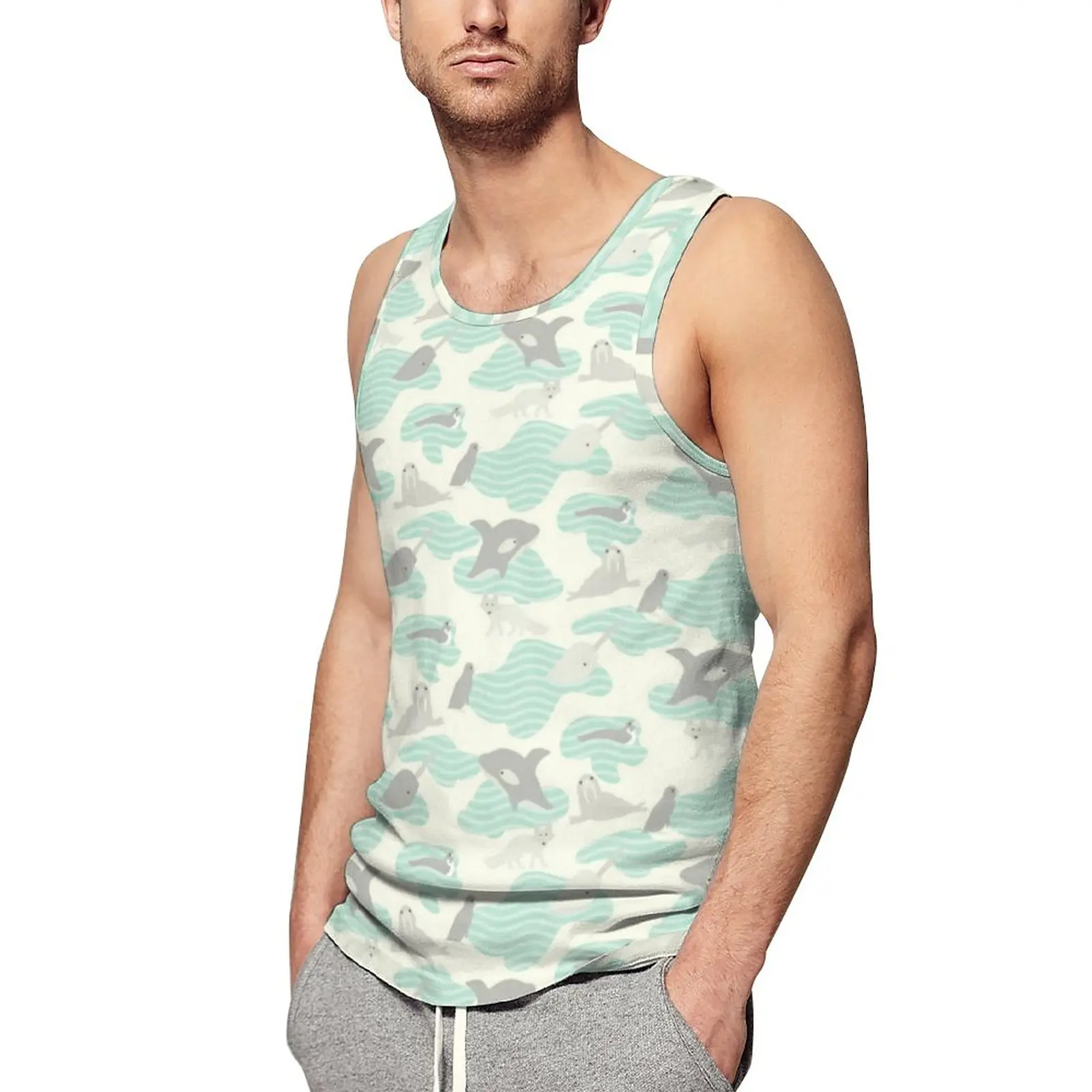 

Arctic Animal Friends Tank Top Males Penguin Whale Sportswear Tops Summer Workout Design Sleeveless Shirts Plus Size