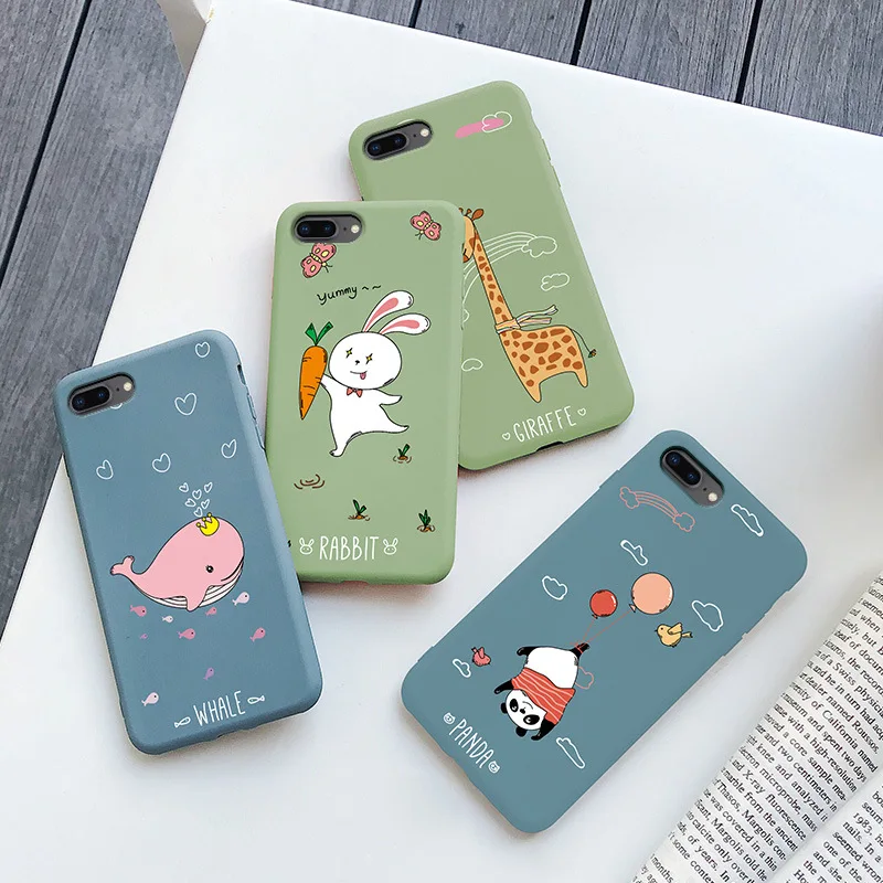 

Panda rabbit giraffe whale phone case for iphone 13 12 11 8 7 pro max X XR XS XSMAX cartoon zoo phone case