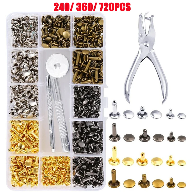 

480/360/240pcs Metal Double Cap Rivets Stud Round Nail Spike for Leathercraft Repair Shoes Bag Belt Clothing Garment Accessories