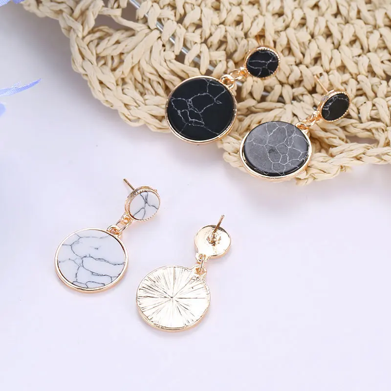 Винтажные аксессуары для женщин белые мраморные черные камни длинные висячие