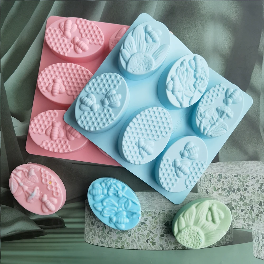 

Silicone Candle Mold 6 Cavities Oval Shape Bee Shaped Molds DIY Homemade 3D Originality Mould Handmade Soap