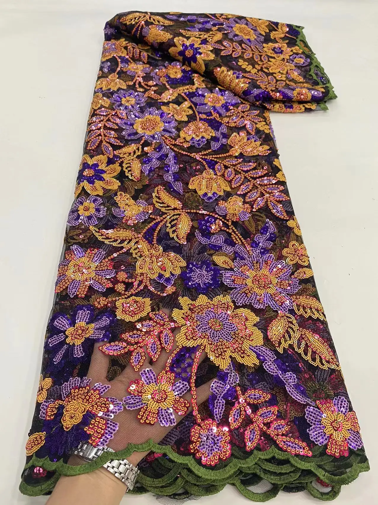 

Nigerian Sequins Lace Fabric 2022 High Quality African Lace French Tulle Sequin Embroidery Lace Fabrics For Party DPH1-38