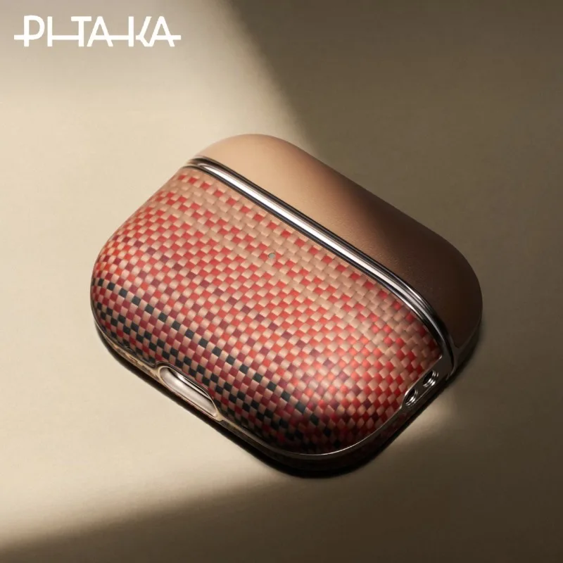 Фото Магнитный чехол для наушников PITAKA для AirPods Pro 3/2 AirPods 4, чехол для наушников MagSafe из углеродного волокна, защитный чехол с закатом и луной №3