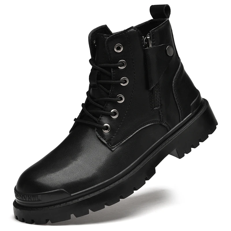 

2022 Winter Leather Boot for Men With Fur Work Man Boot Plus Size Combat Boots Male Good Quality Snow Boots Men Casual Shoe