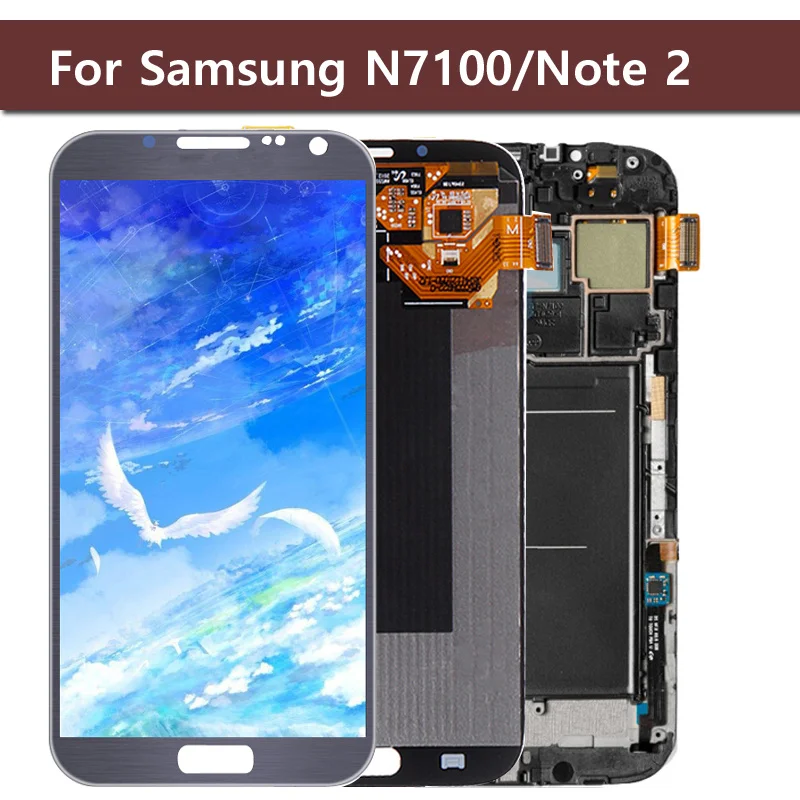 

100% Tested Original LCD For Samsung GALAXY Note 2 N7100 N7105 With Frame Display+Touch Screen Digitizer Assembly