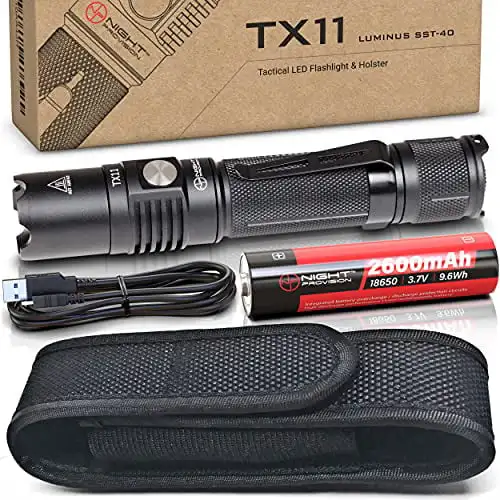 TX11-U Tactical Flashlight & Belt Holster USB Rechargeable 1600 Lumens LED