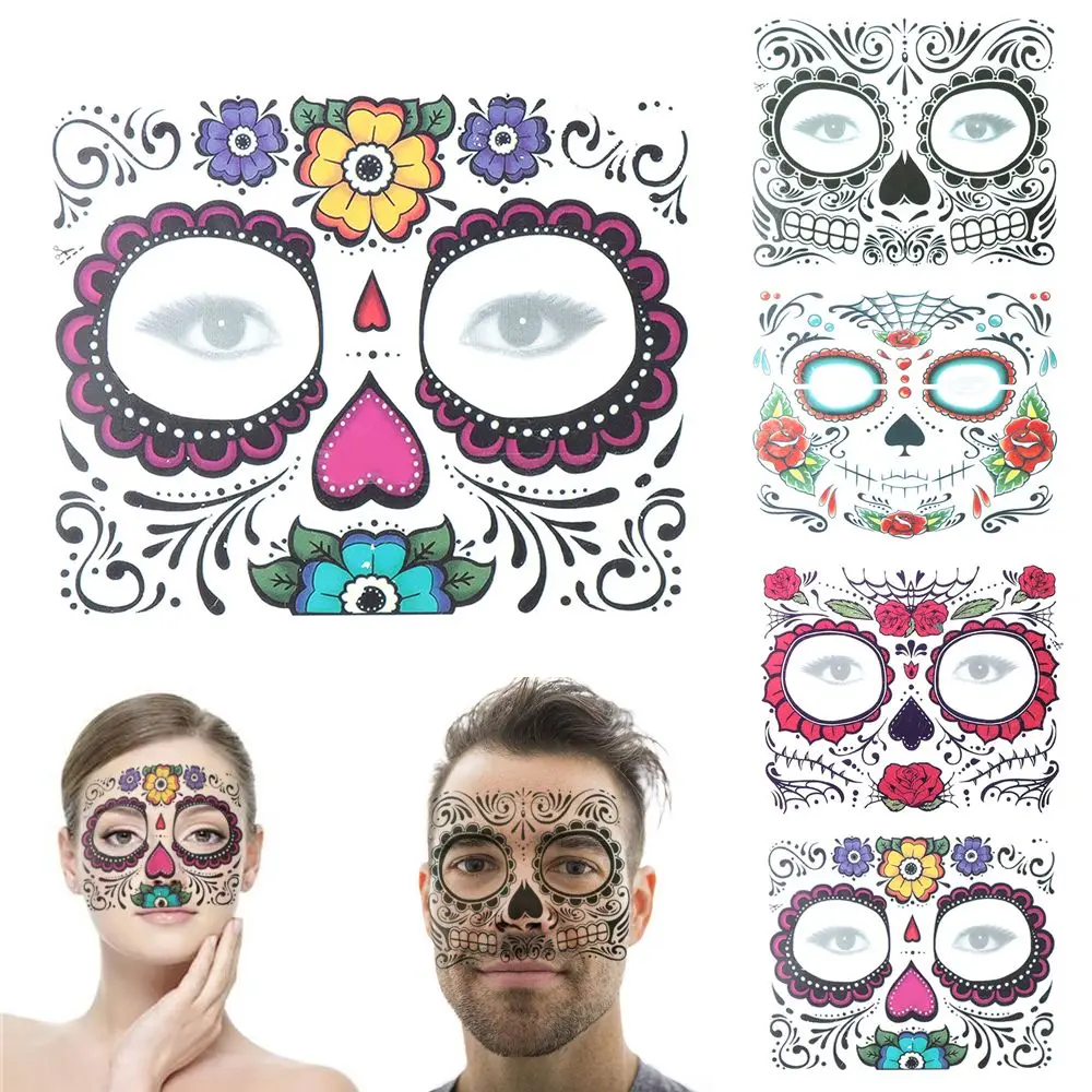 Pop Waterproof Skull Face Special Facial Makeup Day Of The Dead Halloween Dress up Temporary Tattoo Stickers