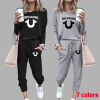 womens outfits religion print summer long sleeve jogging pullovers and pants sportswear casual round neck sweatshirt 2 pieces