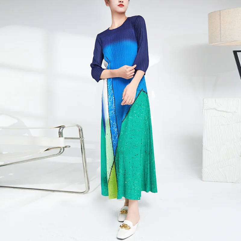 

Женское Плиссированное Платье, Свободное длинное ТРАПЕЦИЕВИДНОЕ ПЛАТЬЕ контрастной расцветки для пожилых