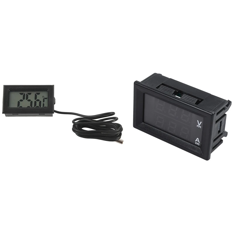 

1 Pcs DC0-100V 10A LED DC Dual Display Digital Voltage Current Meter Head & 1 Pcs Digital LCD Thermometer