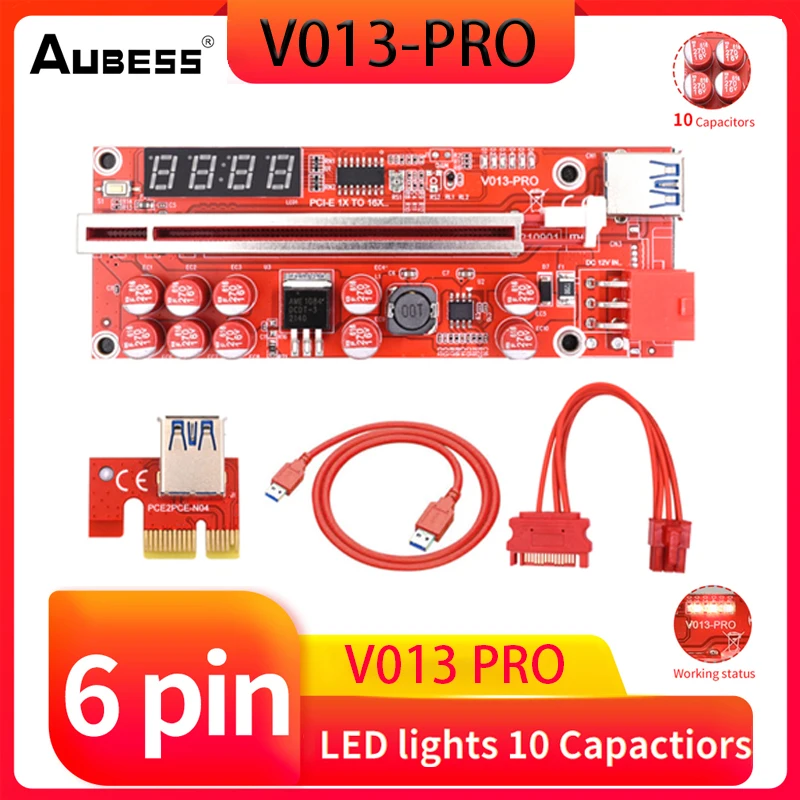 

1-10 шт. Aubess V013 Pro PCIE Riser 013 Экспресс X1 X16 кабельный подъемник для видеокарты 6 контактов мощность 10 Емкость для майнинга