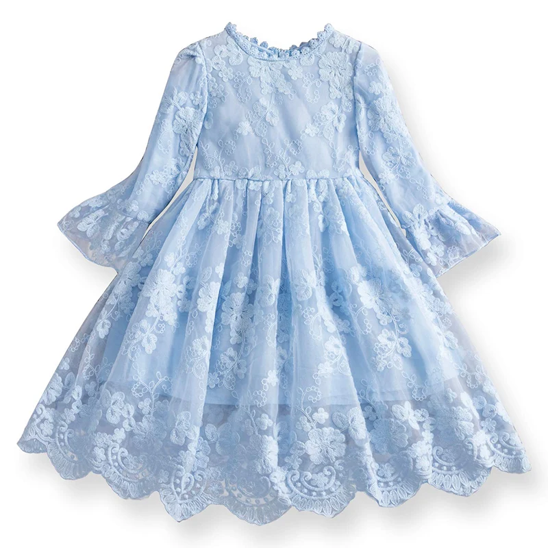 

Girl Spring Dress Kids Dresses For Girls Cotton Casual Flower Lace Embroidery Girl Clothes Flower Long Sleeve Kids Clothing 3-8Y