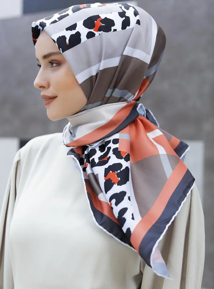

WOMEN HIJAB TWİLL SCARF KERCHIEF EARTH